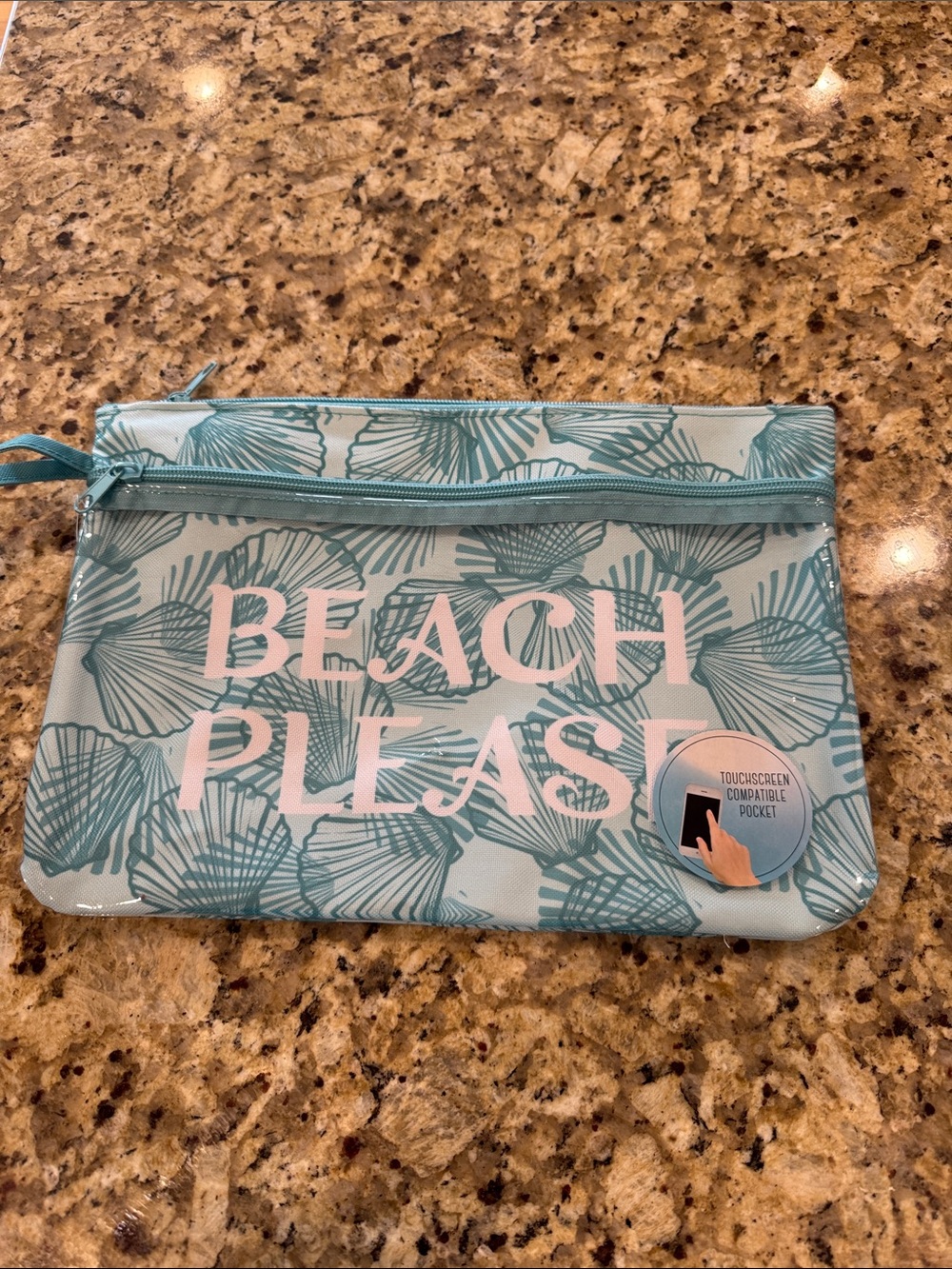 Beach Please Teal Shell Print Pouch